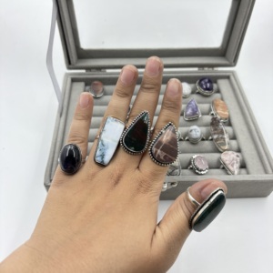 Trendy Assorted <b>Silver</b> Plated <b>Rings</b> Natural Gemstone <b>Adjustable</b> <b>Rings</b> for Women Bulk Supplier - Product Image 5