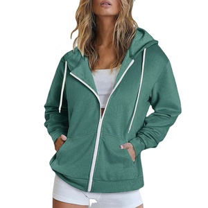 Sweat-shirt à capuche à manches longues pour femme |   Manteau d'hiver à fermeture éclair intégrale avec poches |   Sweat à capuche en toile avec logo personnalisé imprimé sur le devant - Product Image 5