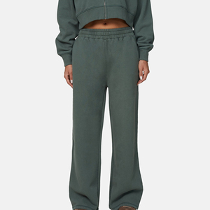 Pantalones de moda de pierna ancha de forro polar para mujer, de cintura media, largos, de ajuste regular, estilo casual de invierno, con cintura elástica y tejido ojo de halcón. - Product Image 4