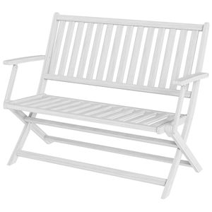 Panca esterna in legno pieghevole bianco per 2 persone con schienale e braccioli per giardino portico parco balcone o Patio uso - Product Image 1