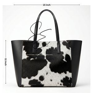 Classic Hair On Hide Leather Tote <b>Bag</b> Genuine Leather Shoulder Handbag <b>Boho</b> Purse for Women Large Carryall Daily Office Tote - Product Image 3