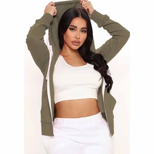 Custom Women <b>Zip</b> <b>Up</b> Hoodie Jacket Streetwear Wholesale USA Supplier Hoodies Manufacture - Product Image 5