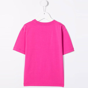 T-shirt décontracté à col rond et manches courtes pour femmes et enfants, rose fuchsia uni, coupe classique, avec logo personnalisé - Product Image 6
