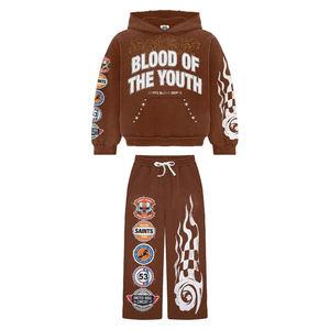 Ensemble survêtement homme avec sweat à capuche zippé et motif strass, pantalon de jogging 2 pièces, streetwear en gros, plusieurs couleurs - Product Image 5