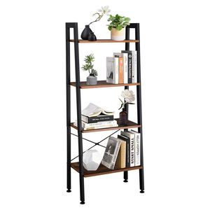 Scaffale a 4 livelli in acciaio stile industriale rustico, a forma di scala, per bagno, soggiorno, librerie e scaffalature portaoggetti - Product Image 1