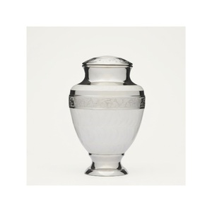 Handcrafted White & Silver Cremation <b>Urn</b> for Adult Human Ashes <b>Large</b> Metal Funeral Memorial with Threaded Lid In Best Price - Product Image 2