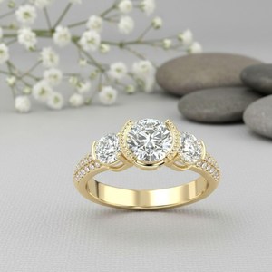 Moissanite 1CT Round Cut Three Stone Diamond <b>Ring</b> For Women's Gold Plated original <b>925</b> <b>Silver</b> Wedding Party Jewelry For Bridle - Product Image 1