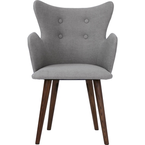 Chaise de salle à manger rembourrée gris clair de style Mid-Century Modern avec dossier haut incurvé et accoudoirs pour le travail à domicile - Product Image 2