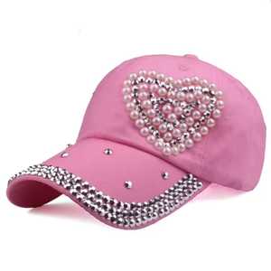 Heart Pattern <b>Baseball</b> <b>Cap</b> with Pearl and Rhinestone Embroidery for Women Fashion Casual Spring Summer Wear - Product Image 5