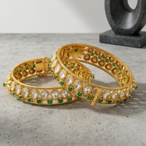 Classic 925 Silver Monzo Bangles Green Stone Designer <b>Kada</b> Bracelet Set for Women Wedding Jewelry - Product Image 5