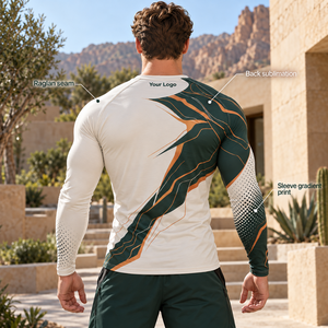 T-shirt de compression personnalisé pour homme, vert crème, à manches longues, col rond, ajusté, pour entraînement sportif, protection anti-UV, sous-vêtement de sport athlétique - Product Image 2
