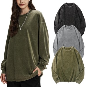 เสื้อยืดแขนยาวคอกลมโอเวอร์ไซส์สำหรับผู้หญิง รุ่นยอดนิยม สีพื้น ผ้าฝ้ายเนื้อนุ่มถัก ทรงหลวม ใส่ได้ทุกฤดู สไตล์ลำลอง - Product Image 6