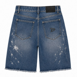 Pantalones Cortos Vaqueros Y2K de Pierna Ancha con Detalles de Pedrería y Efecto Pincel, Venta al por Mayor con MOQ Bajo - Product Image 3