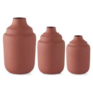 Ensemble de vases minimalistes rouges mats |   Vases de décoration haut de gamme pour hall d'hôtel |   Contenants floraux en poterie durable |   Vases personnalisés - Product Image 1