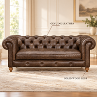 Canapé Chesterfield en cuir véritable, dossier capitonné, accoudoirs roulés, trois places, meubles de salon, canapé en cuir