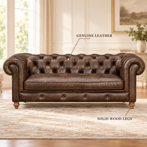 Chesterfield <b>Sofa</b> Genuine Leather Tufted Back Rolled Arms Three Seat Living Room Furniture Leather <b>Sofa</b> - Product Image 6