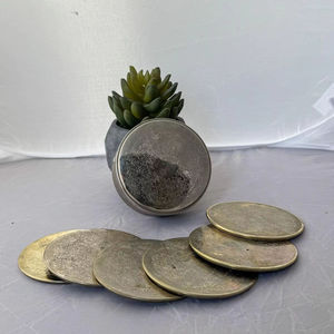 Golden <b>Round</b> Shape Solid Brass Coaster Set Non-Slip <b>Mats</b> & Pads Oriental Design Irregular Form <b>Table</b> Decoration - Product Image 4