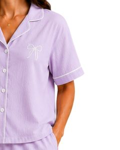 Conjunto de Pijama Personalizado de Lavanda para Mujer, Manga Corta, con Botones, Ropa de Dormir Suave y Transpirable, Conjunto Casual para el Verano - Product Image 5