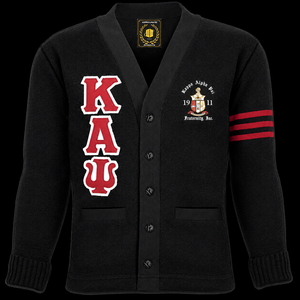 เสื้อคาร์ดิแกนแขนยาวคอวีลายทางสำหรับผู้ชาย แบรนด์ Ka Alpha Psi ผลิตจากผ้าขนสัตว์ 100% ป้องกันการหดตัว ปักอักษรและตราสัญลักษณ์  สำหรับฤดูใบไม้ร่วง รับผลิตแบบ OEM - Product Image 3