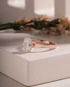 Anillo de lujo con halo oculto tipo catedral y diamante ovalado de 1.01 quilates para mujer, de oro rosa de 14K, cultivado en laboratorio, regalo de compromiso para novia - Product Image 2