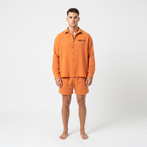 Camisa de hombre de corte holgado a la moda con botones y pantalones cortos a juego, conjunto casual. - Product Image 3