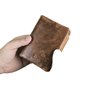 Cartera Trifold de Cuero Genuino Hecha a Mano para Hombre, Estilo Vintage, con Cierre de Cremallera, Logotipo Grabado, Uso Diario, Color Marrón, Llegada 2026 - Product Image 3