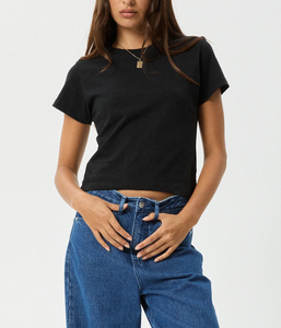 Camiseta Corta de Mujer, Cuello Redondo, Manga Corta, Ajustada, de Algodón Jersey, Informal, para Primavera y Verano, Uso Diario - Product Image 1