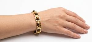 Bracelet en acier inoxydable plaqué or avec perles en œil de tigre, bijoux personnalisés pour hommes, chaîne à maillons, vente en gros - Product Image 2