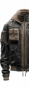 TACTICAL <b>LEATHER</b> <b>JACKET</b> FOR <b>MEN</b> WITH STAND COLLAR - Product Image 3