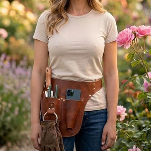 Ceinture porte-outils de fleuriste artisanale en cuir véritable, étui pour ciseaux de jardinage, marque privée, à vendre - Product Image 3