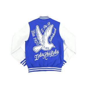 เสื้อแจ็คเก็ตวาร์ซิตี้ Zeta Phi Beta ผ้าขนสัตว์สำหรับฤดูหนาว สีน้ำเงินขาว ปักลายที่แขนด้านหน้า แห้งเร็ว สไตล์สตรีทแวร์ คอตั้ง ทรงปกติ - Product Image 2