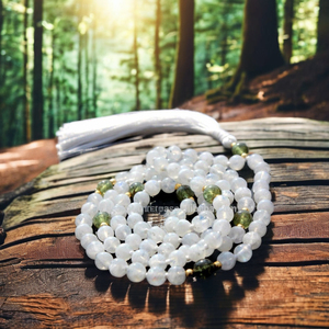 Collar con cuentas de corona de Chakra, piedra lunar de todos los colores, 108 anudado, Sphatik Mala, hecho a mano, collar con cuentas de artista indio - Product Image 1