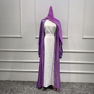 Robe d'été élégante, arabe, islamique, hijab pour femmes Dubaï, tissu de soie imité, abaya ouverte brodée plissée pour la fête de l'Aïd - Product Image 4