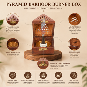 Luxury Handmade Wooden Pyramid Bakhoor Burner Box | Arabic <b>Oud</b> Incense Burner with Brass Cup | Wooden Incense Holder for Home - Product Image 5