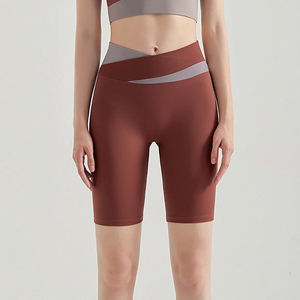 OEM Wholesale High Waist Women's Shorts Fitness Yoga Running Elastic Waist <b>Booty</b> Shorts Solid Pattern Yoga <b>Leggings</b> - Product Image 5
