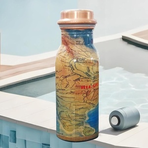 Botella de Agua de Cobre con Diseño de Mapa Vintage, Termo Portátil de Viaje con Tapa - Product Image 1