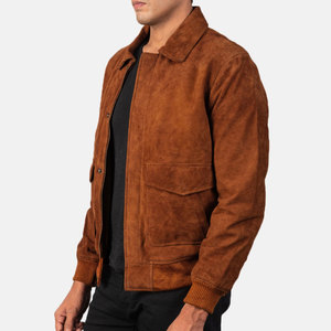 Men <b>Suede</b> Bomber <b>Jacket</b> Turn-Down Collar Solid Color Casual Autumn Wear Regular Fit Button Closure - Product Image 2