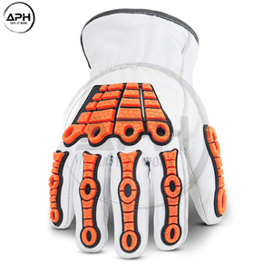 Premium Leather Work <b>Gloves</b> Reinforced <b>Knuckle</b> Finger Panels Orange Grip Workwear <b>Gloves</b> For Mechanic Workshop Industrial - Product Image 3