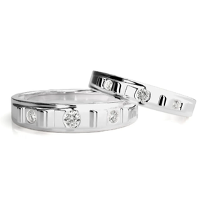 925 Sterling Silver Zircon Bezel Setting Geometric Eternity Band <b>Couple</b> <b>Rings</b> - Product Image 1