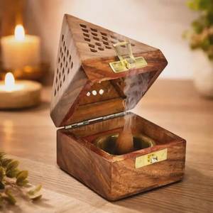 Quemador de Incienso Religioso de Madera de Pino Hecho a Mano Wud con Tapa Abatible, Ecológico, 100% Natural, Contenedor de Almacenamiento Aromático para Todas las Estaciones - Product Image 1