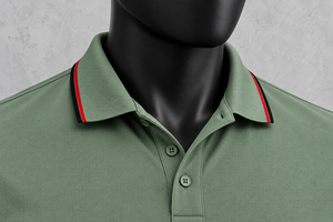 Chemise Homme Verte Unie Brodé à Manches Courtes avec Bordure Contrastante, Style Smart Casual, Respirante, Infroissable, Tricotée 100% Coton - Product Image 6