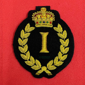 Custom Hand Embroidered Badge With Crown & Letter Gold Bullion Wire Laurel Wreath <b>Sew</b>-On Patch For Garment Nonwoven Felt Badge - Product Image 3