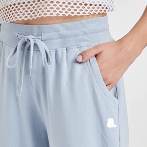 Women's Light Blue Knitted Harem Ankle-Length Pants With <b>Elastic</b> Waist And <b>Belt</b> Casual Spring Wear - Product Image 4