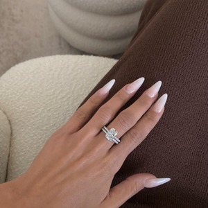 Classic Asscher Cut <b>Diamond</b> Engagement <b>Ring</b> Women's 925 Silver Rhodium Plated Prong Setting Pave Band - Product Image 2