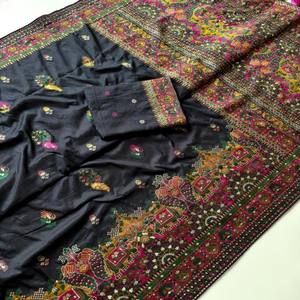 VASTRA COTTAGE Sari de Seda Pura Rajwadi Pashmina con Pallu de Hilo Cachemir, Borde Pesado y Borlas, con Pieza de Blusa - Product Image 3