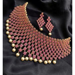 Ethnic American Diamond Golden Reception Choker-Brass & Copper Wedding Necklace with Zircon & Rhinestone - Product Image 2