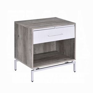 Comodino bianco e rovere grigio stagionato con 1 cassetto con scaffale aperto - Product Image 1