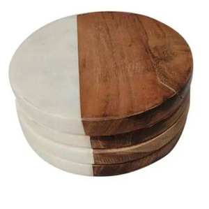 Offre Spéciale – Sous-verres personnalisés pour mariage : Sous-verres en marbre et bois d'acacia pour boissons, supports de tasses en marbre - Product Image 1