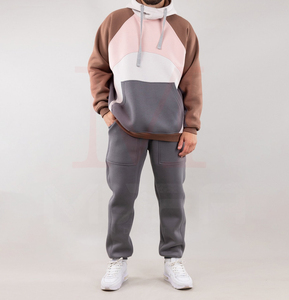 Ensemble de survêtement décontracté pour homme avec sweat à capuche color block, manches raglan, coupe oversize, en molleton bouclette, avec empiècements et logo OEM - Product Image 3
