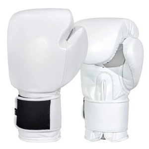 White Leather Boxing Gloves <b>Velcro</b> Wrist Closure Adjustable <b>Strap</b> For Adults 14 Years & Up Unisex Martial Arts Use - Product Image 4